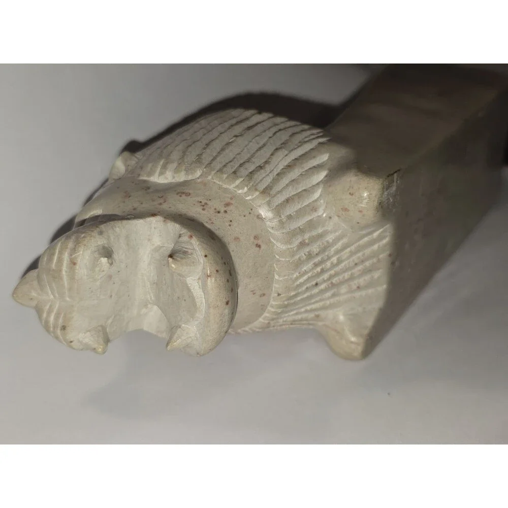 Signed John Tabule Abuya Ogao Hand Carved Kisii Soapstone Lion Desk Organizer